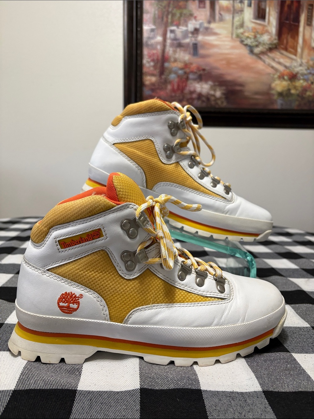 Timberland Euro Hiker Waterproof Leather Boots Women's Size 8M White Orange
